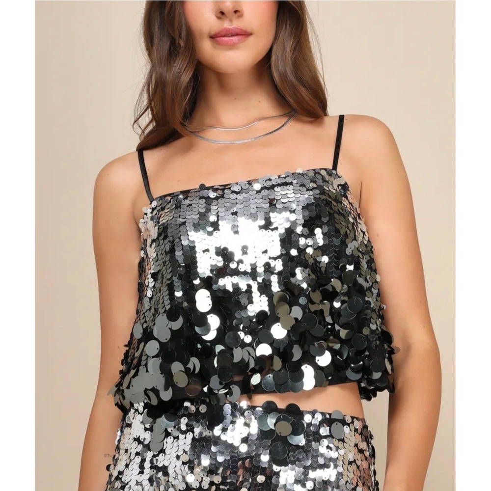 Lulu's Black and Silver Sequin Crop Top